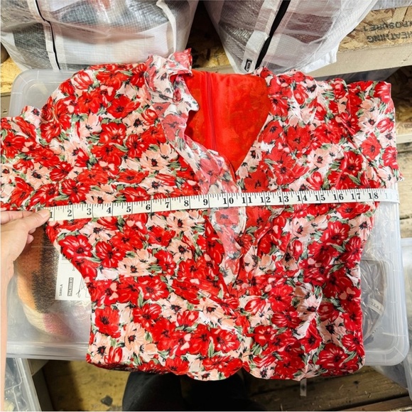 RIXO London 100% silk main red floral midi dress NWT - Picture 10 of 12